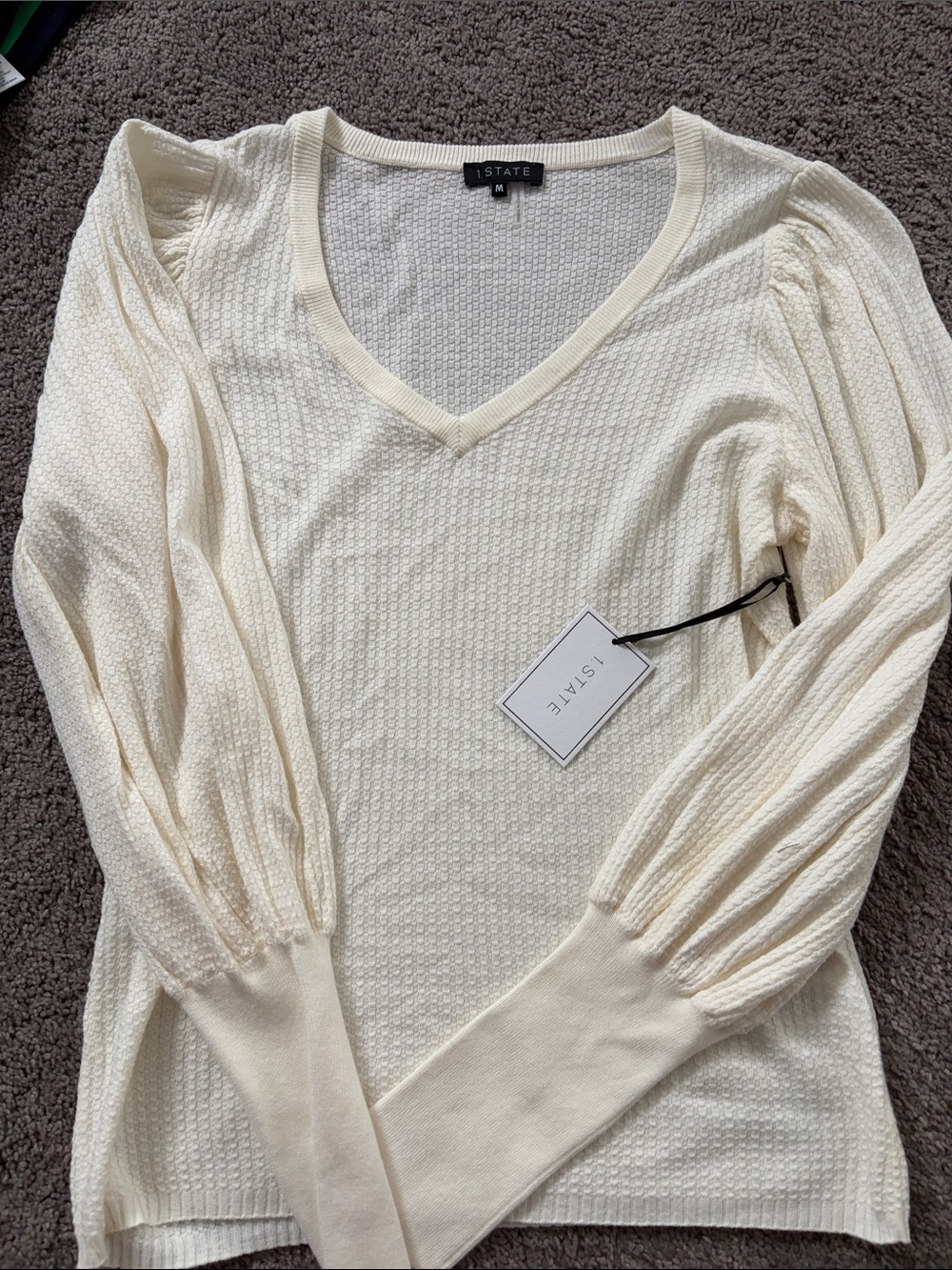 1. State Cream V-Neck Puff-Sleeve Knit Top